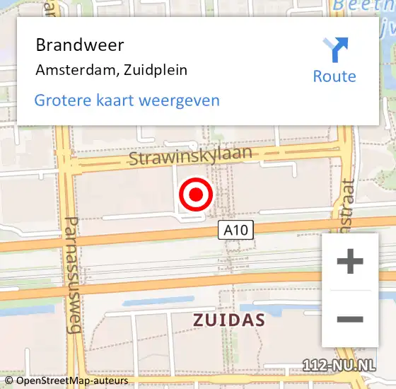 Locatie op kaart van de 112 melding: Brandweer Amsterdam, Zuidplein op 6 oktober 2024 15:40