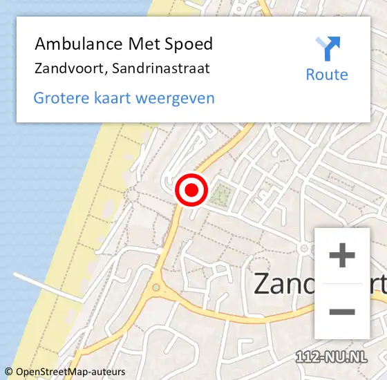 Locatie op kaart van de 112 melding: Ambulance Met Spoed Naar Zandvoort, Sandrinastraat op 6 oktober 2024 15:54