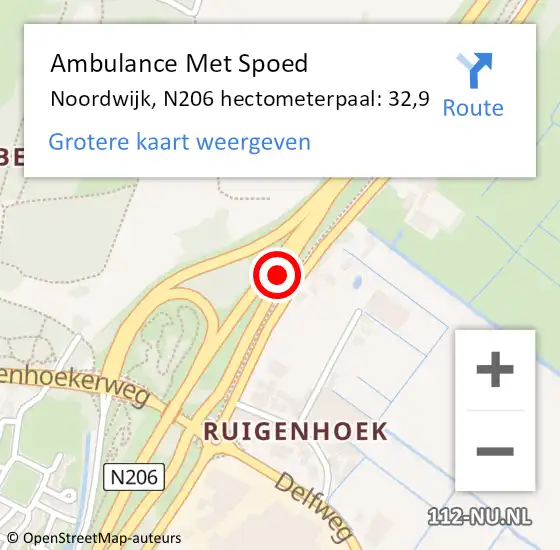 Locatie op kaart van de 112 melding: Ambulance Met Spoed Naar Noordwijk, N206 hectometerpaal: 32,9 op 6 oktober 2024 16:09