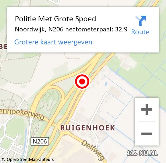 Locatie op kaart van de 112 melding: Politie Met Grote Spoed Naar Noordwijk, N206 hectometerpaal: 32,9 op 6 oktober 2024 16:10