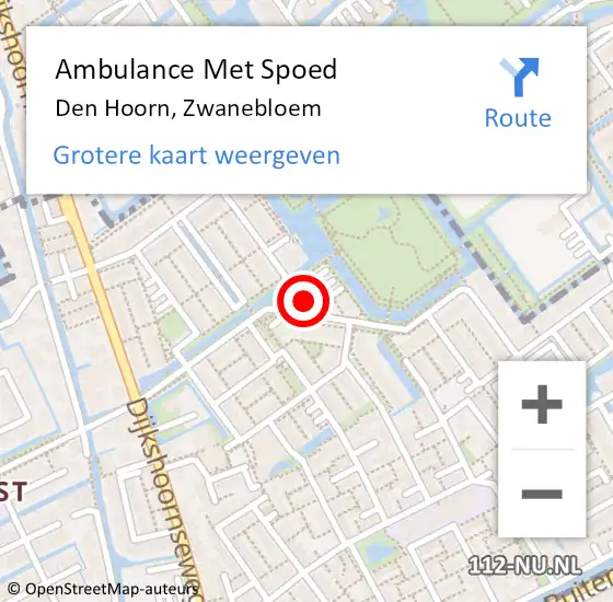 Locatie op kaart van de 112 melding: Ambulance Met Spoed Naar Den Hoorn, Zwanebloem op 6 oktober 2024 16:39