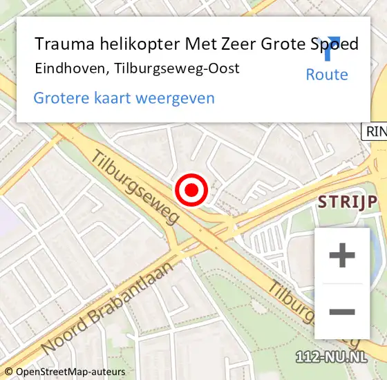 Locatie op kaart van de 112 melding: Trauma helikopter Met Zeer Grote Spoed Naar Eindhoven, Tilburgseweg-Oost op 6 oktober 2024 16:44