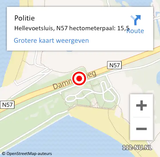 Locatie op kaart van de 112 melding: Politie Hellevoetsluis, N57 hectometerpaal: 15,5 op 6 oktober 2024 16:54