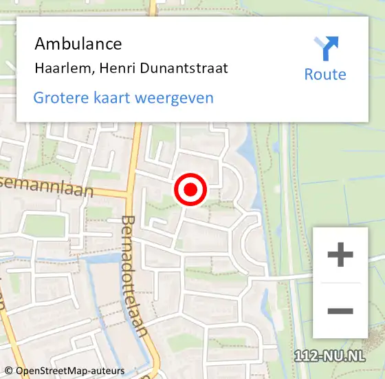 Locatie op kaart van de 112 melding: Ambulance Haarlem, Henri Dunantstraat op 6 oktober 2024 16:59