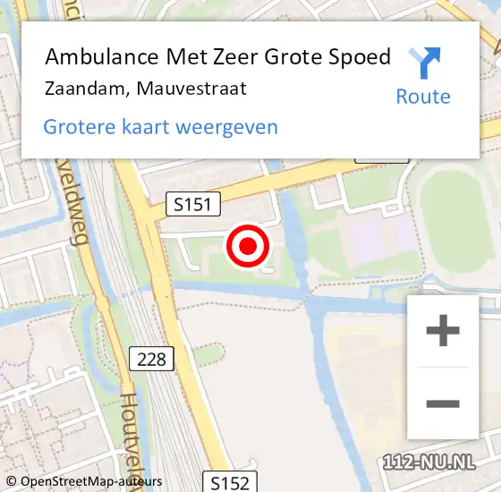 Locatie op kaart van de 112 melding: Ambulance Met Zeer Grote Spoed Naar Zaandam, Mauvestraat op 6 oktober 2024 17:27