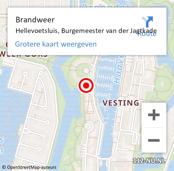 Locatie op kaart van de 112 melding: Brandweer Hellevoetsluis, Burgemeester van der Jagtkade op 6 oktober 2024 18:09