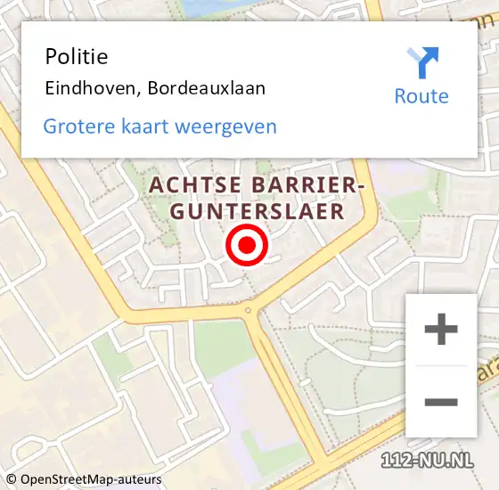 Locatie op kaart van de 112 melding: Politie Eindhoven, Bordeauxlaan op 6 oktober 2024 18:25