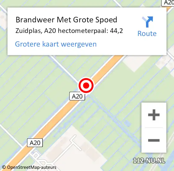 Locatie op kaart van de 112 melding: Brandweer Met Grote Spoed Naar Zuidplas, A20 hectometerpaal: 44,2 op 6 oktober 2024 18:26