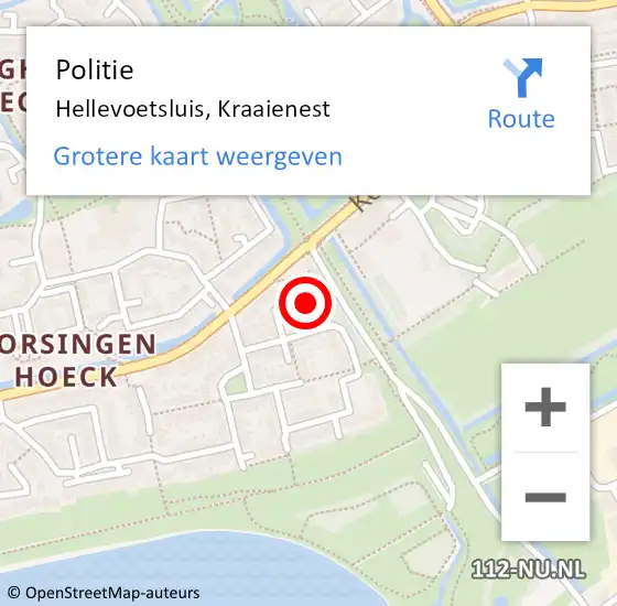 Locatie op kaart van de 112 melding: Politie Hellevoetsluis, Kraaienest op 6 oktober 2024 18:28