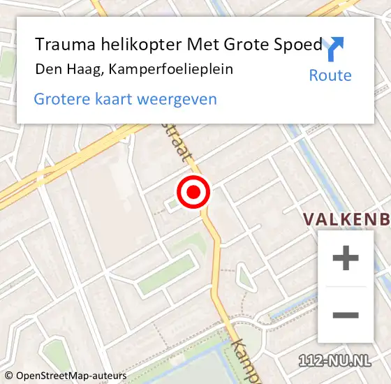 Locatie op kaart van de 112 melding: Trauma helikopter Met Grote Spoed Naar Den Haag, Kamperfoelieplein op 6 oktober 2024 18:47