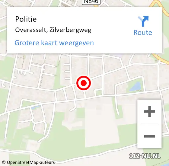 Locatie op kaart van de 112 melding: Politie Overasselt, Zilverbergweg op 6 oktober 2024 19:07