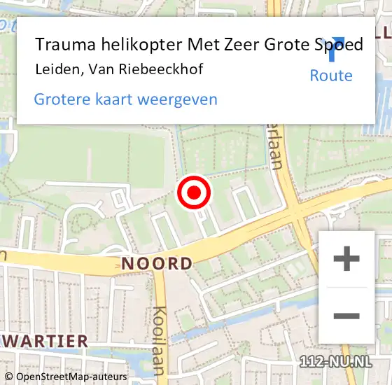 Locatie op kaart van de 112 melding: Trauma helikopter Met Zeer Grote Spoed Naar Leiden, Van Riebeeckhof op 6 oktober 2024 19:09