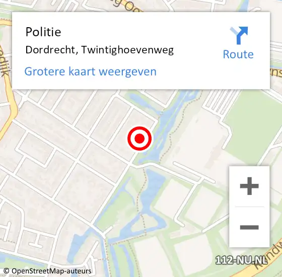 Locatie op kaart van de 112 melding: Politie Dordrecht, Twintighoevenweg op 6 oktober 2024 19:36