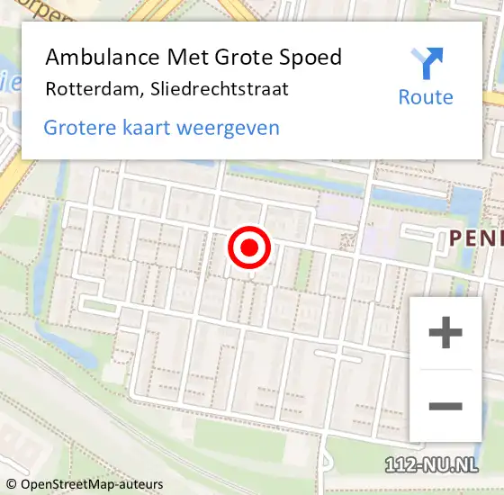 Locatie op kaart van de 112 melding: Ambulance Met Grote Spoed Naar Rotterdam, Sliedrechtstraat op 6 oktober 2024 19:38