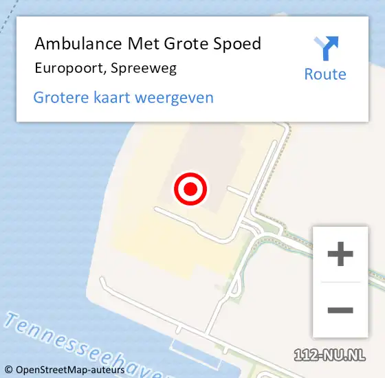 Locatie op kaart van de 112 melding: Ambulance Met Grote Spoed Naar Europoort, Spreeweg op 6 oktober 2024 20:04