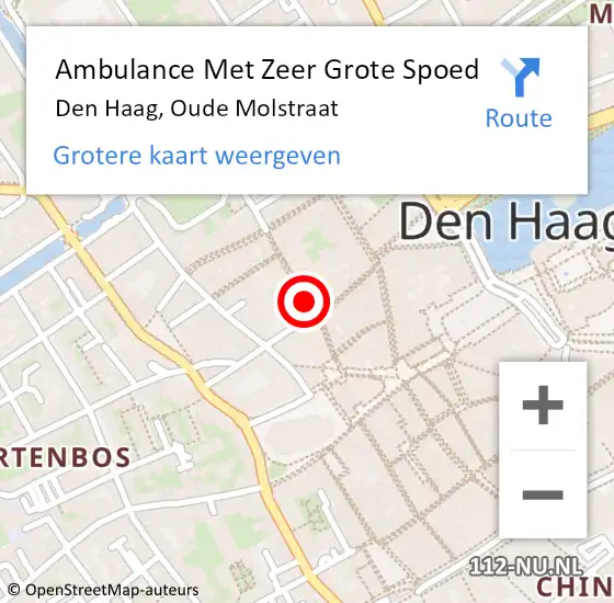 Locatie op kaart van de 112 melding: Ambulance Met Zeer Grote Spoed Naar Den Haag, Oude Molstraat op 6 oktober 2024 20:08