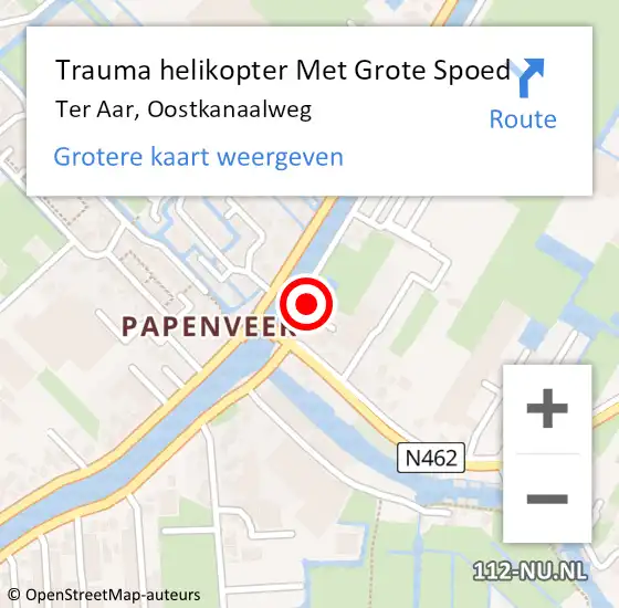 Locatie op kaart van de 112 melding: Trauma helikopter Met Grote Spoed Naar Ter Aar, Oostkanaalweg op 6 oktober 2024 20:09