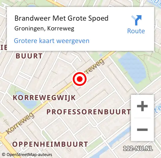 Locatie op kaart van de 112 melding: Brandweer Met Grote Spoed Naar Groningen, Korreweg op 6 oktober 2024 21:18