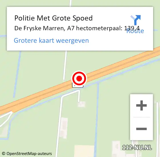 Locatie op kaart van de 112 melding: Politie Met Grote Spoed Naar De Fryske Marren, A7 hectometerpaal: 139,4 op 6 oktober 2024 21:21