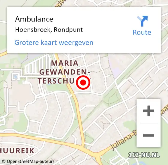 Locatie op kaart van de 112 melding: Ambulance Hoensbroek, Rondpunt op 22 oktober 2014 13:58