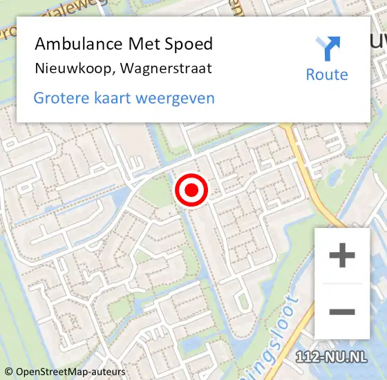 Locatie op kaart van de 112 melding: Ambulance Met Spoed Naar Nieuwkoop, Wagnerstraat op 6 oktober 2024 21:26