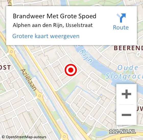 Locatie op kaart van de 112 melding: Brandweer Met Grote Spoed Naar Alphen aan den Rijn, IJsselstraat op 6 oktober 2024 21:42