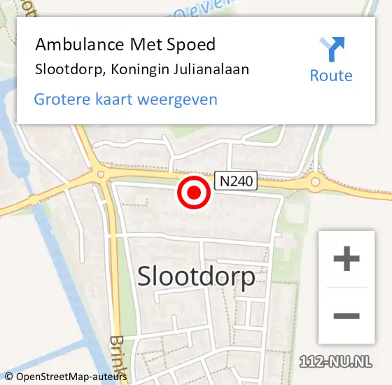 Locatie op kaart van de 112 melding: Ambulance Met Spoed Naar Slootdorp, Koningin Julianalaan op 6 oktober 2024 21:59