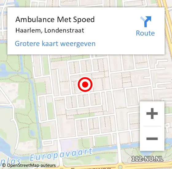 Locatie op kaart van de 112 melding: Ambulance Met Spoed Naar Haarlem, Londenstraat op 6 oktober 2024 22:21