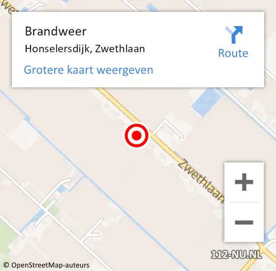 Locatie op kaart van de 112 melding: Brandweer Honselersdijk, Zwethlaan op 6 oktober 2024 22:23