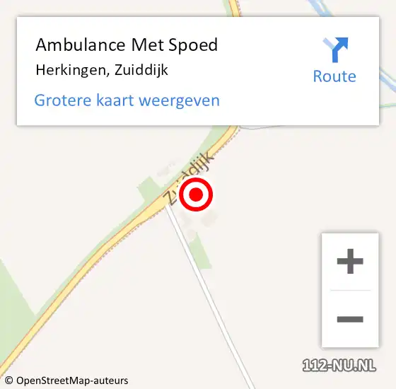 Locatie op kaart van de 112 melding: Ambulance Met Spoed Naar Herkingen, Zuiddijk op 6 oktober 2024 22:37