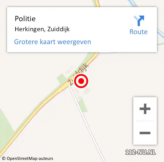 Locatie op kaart van de 112 melding: Politie Herkingen, Zuiddijk op 6 oktober 2024 22:38