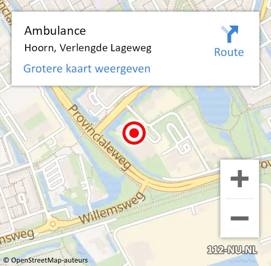 Locatie op kaart van de 112 melding: Ambulance Hoorn, Verlengde Lageweg op 7 oktober 2024 00:02