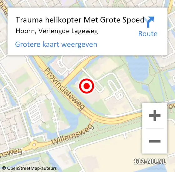 Locatie op kaart van de 112 melding: Trauma helikopter Met Grote Spoed Naar Hoorn, Verlengde Lageweg op 7 oktober 2024 00:03