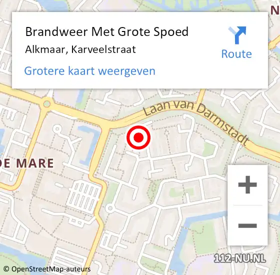 Locatie op kaart van de 112 melding: Brandweer Met Grote Spoed Naar Alkmaar, Karveelstraat op 7 oktober 2024 00:20