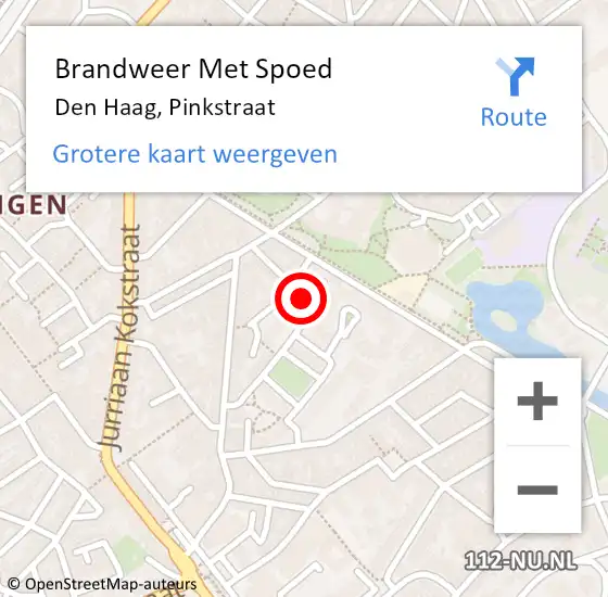 Locatie op kaart van de 112 melding: Brandweer Met Spoed Naar Den Haag, Pinkstraat op 7 oktober 2024 00:56