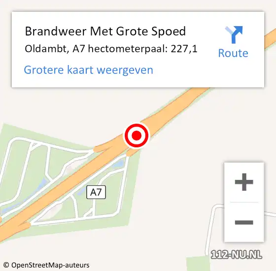 Locatie op kaart van de 112 melding: Brandweer Met Grote Spoed Naar Oldambt, A7 hectometerpaal: 227,1 op 7 oktober 2024 01:32