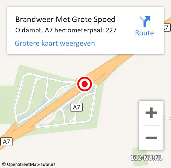 Locatie op kaart van de 112 melding: Brandweer Met Grote Spoed Naar Oldambt, A7 hectometerpaal: 227 op 7 oktober 2024 01:35