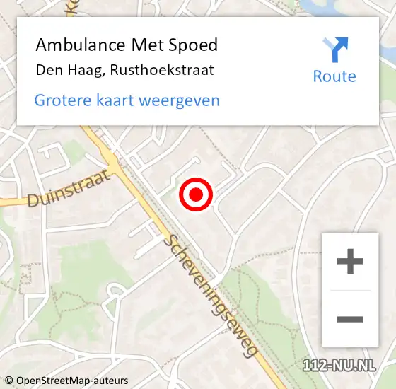 Locatie op kaart van de 112 melding: Ambulance Met Spoed Naar Den Haag, Rusthoekstraat op 7 oktober 2024 04:37