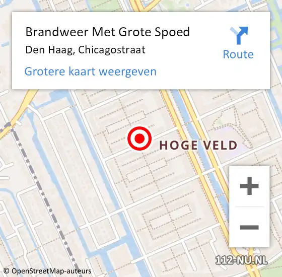 Locatie op kaart van de 112 melding: Brandweer Met Grote Spoed Naar Den Haag, Chicagostraat op 7 oktober 2024 05:24