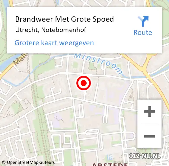 Locatie op kaart van de 112 melding: Brandweer Met Grote Spoed Naar Utrecht, Notebomenhof op 7 oktober 2024 05:47