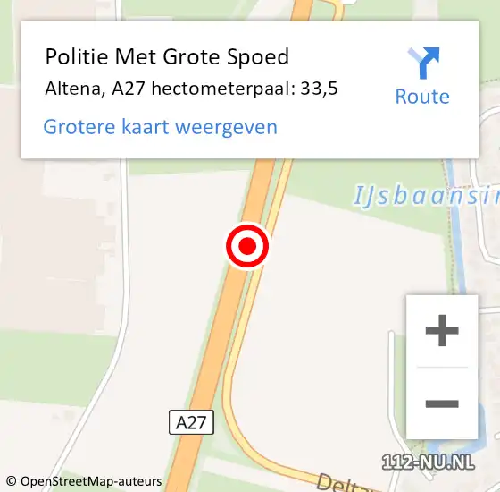 Locatie op kaart van de 112 melding: Politie Met Grote Spoed Naar Altena, A27 hectometerpaal: 33,5 op 7 oktober 2024 06:06