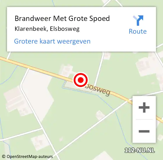 Locatie op kaart van de 112 melding: Brandweer Met Grote Spoed Naar Klarenbeek, Elsbosweg op 7 oktober 2024 06:48