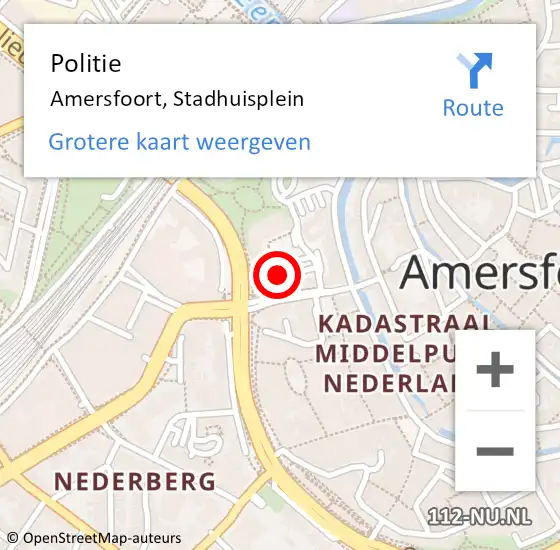 Locatie op kaart van de 112 melding: Politie Amersfoort, Stadhuisplein op 7 oktober 2024 07:04