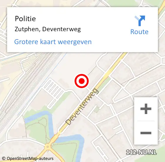 Locatie op kaart van de 112 melding: Politie Zutphen, Deventerweg op 7 oktober 2024 07:23