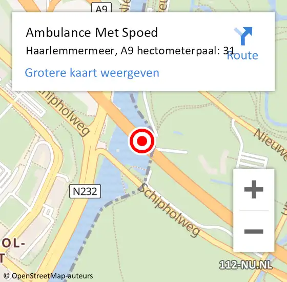 Locatie op kaart van de 112 melding: Ambulance Met Spoed Naar Haarlemmermeer, A9 hectometerpaal: 31 op 7 oktober 2024 07:43