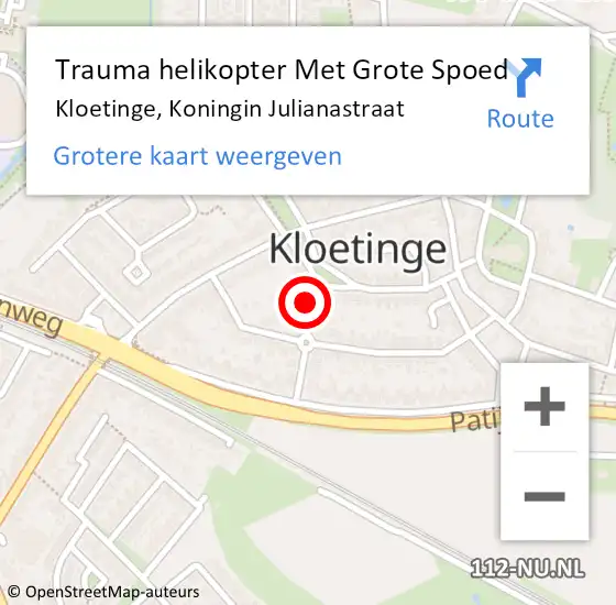 Locatie op kaart van de 112 melding: Trauma helikopter Met Grote Spoed Naar Kloetinge, Koningin Julianastraat op 7 oktober 2024 07:59