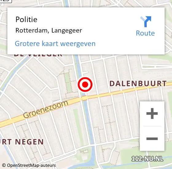 Locatie op kaart van de 112 melding: Politie Rotterdam, Langegeer op 7 oktober 2024 08:16