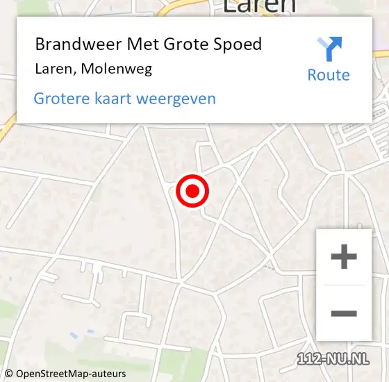 Locatie op kaart van de 112 melding: Brandweer Met Grote Spoed Naar Laren, Molenweg op 7 oktober 2024 08:35