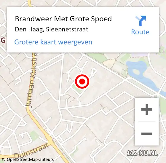 Locatie op kaart van de 112 melding: Brandweer Met Grote Spoed Naar Den Haag, Sleepnetstraat op 7 oktober 2024 08:58