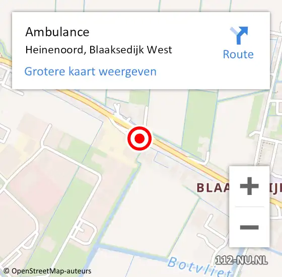 Locatie op kaart van de 112 melding: Ambulance Heinenoord, Blaaksedijk West op 7 oktober 2024 09:01